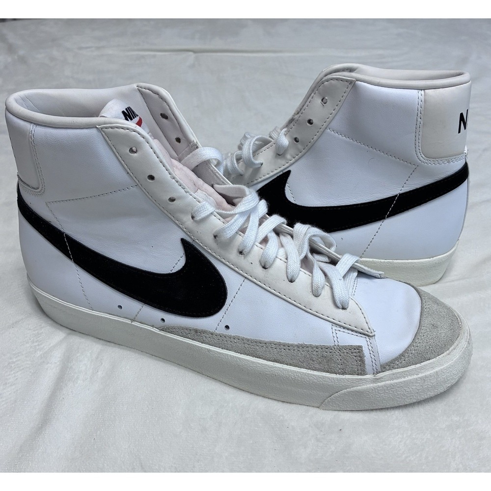 Nike Blazer Mid 77 Vintage Leather Men Size 12 White Black BQ6806-100